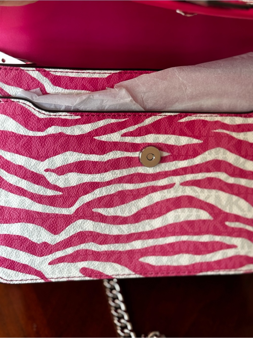 MICHAEL KORS Hot Pink and White Zebra Print Chain Crossbody - Picture 5 of 8